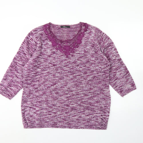 BM Womens Purple Round Neck  Acrylic Pullover Jumper Size L