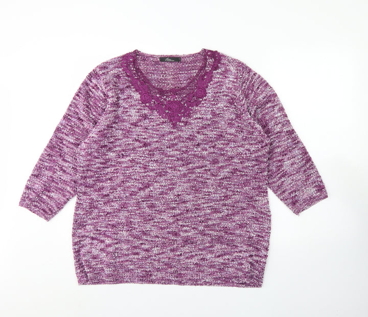 BM Womens Purple Round Neck Acrylic Pullover Jumper Size L