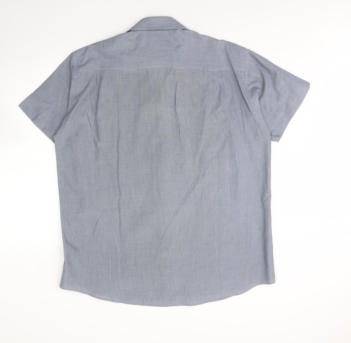 Cedar Wood State Mens Blue Striped Cotton  Dress Shirt Size 17.5 Collared Button