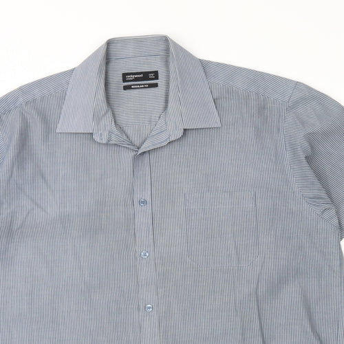 Cedar Wood State Mens Blue Striped Cotton  Dress Shirt Size 17.5 Collared Button