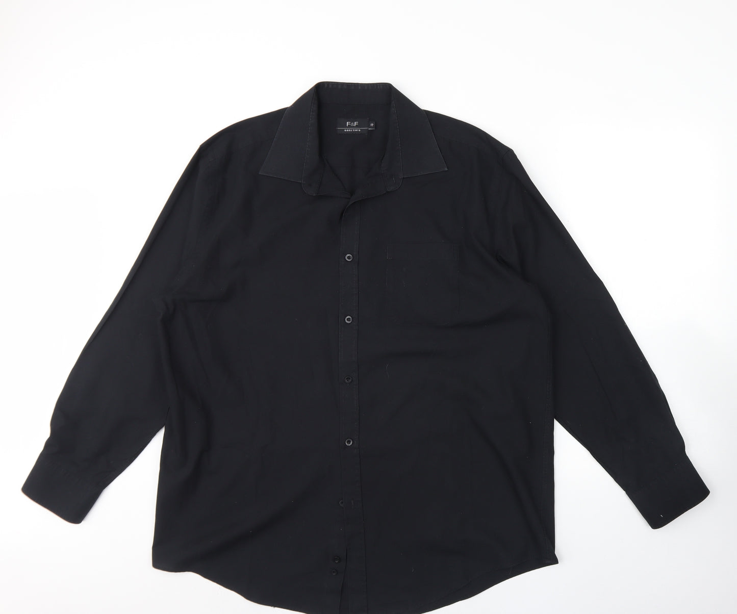 F&F Mens Black  Cotton  Dress Shirt Size 17 Collared Button
