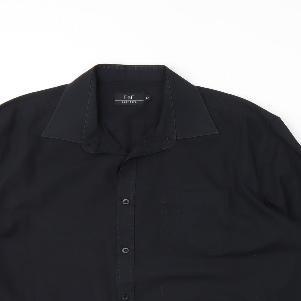 F&F Mens Black  Cotton  Dress Shirt Size 17 Collared Button