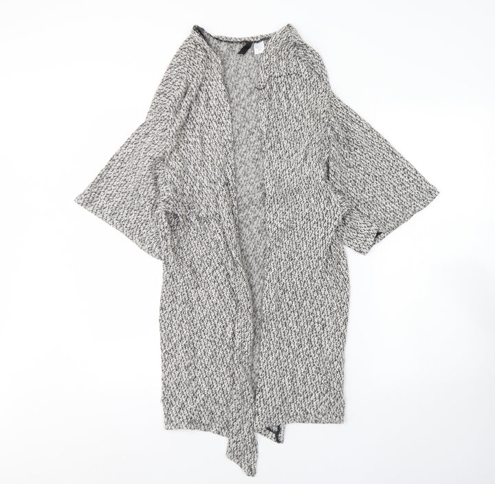 H&M Womens White V-Neck Herringbone Cotton Cardigan Jumper Size M