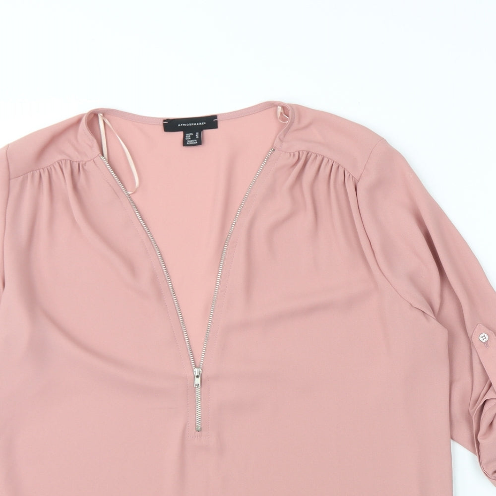 Atmosphere Womens Pink  Polyester Basic Blouse Size 14 V-Neck