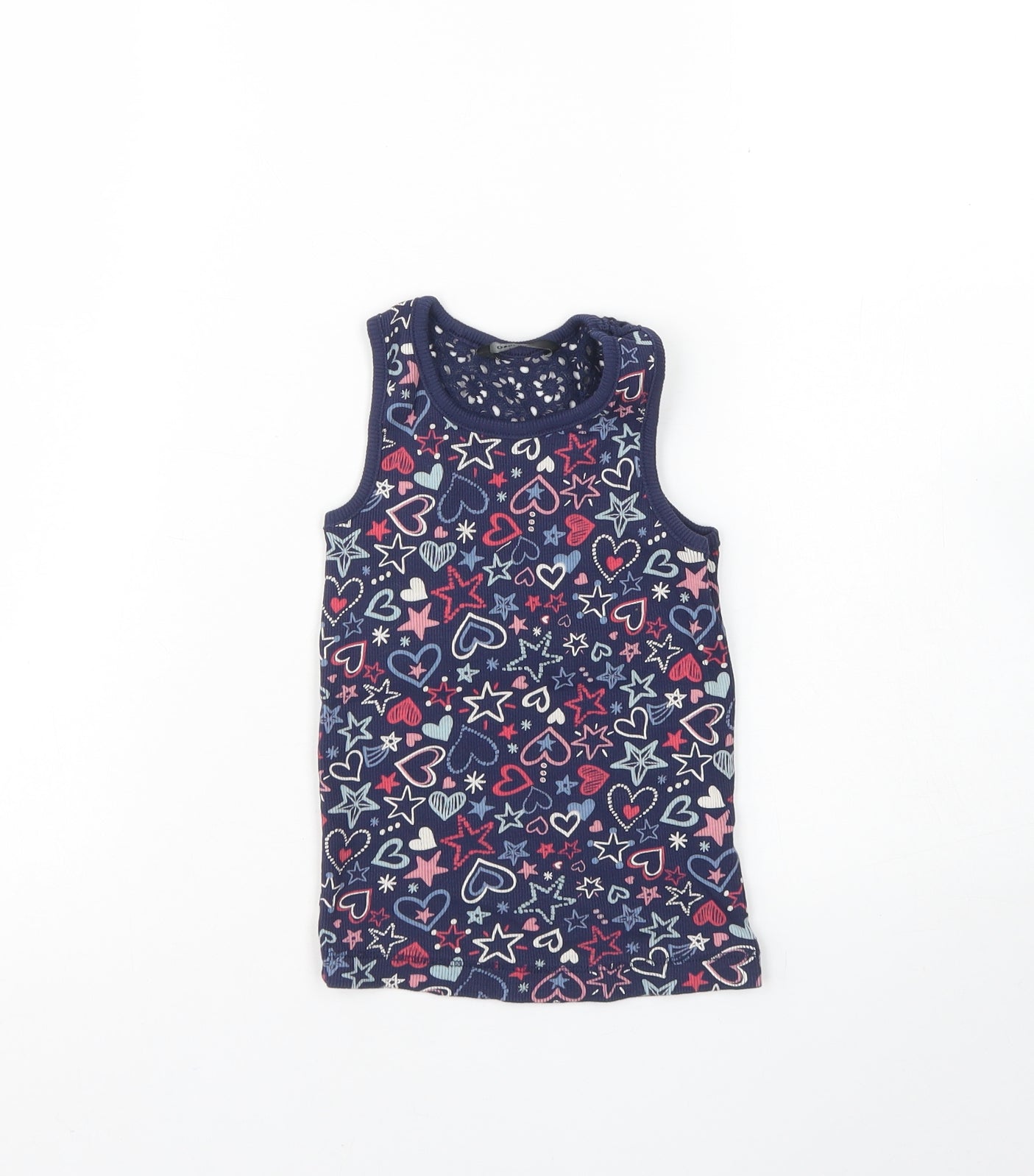 George Girls Blue Floral Cotton Basic Tank Size 4 Years Round Neck