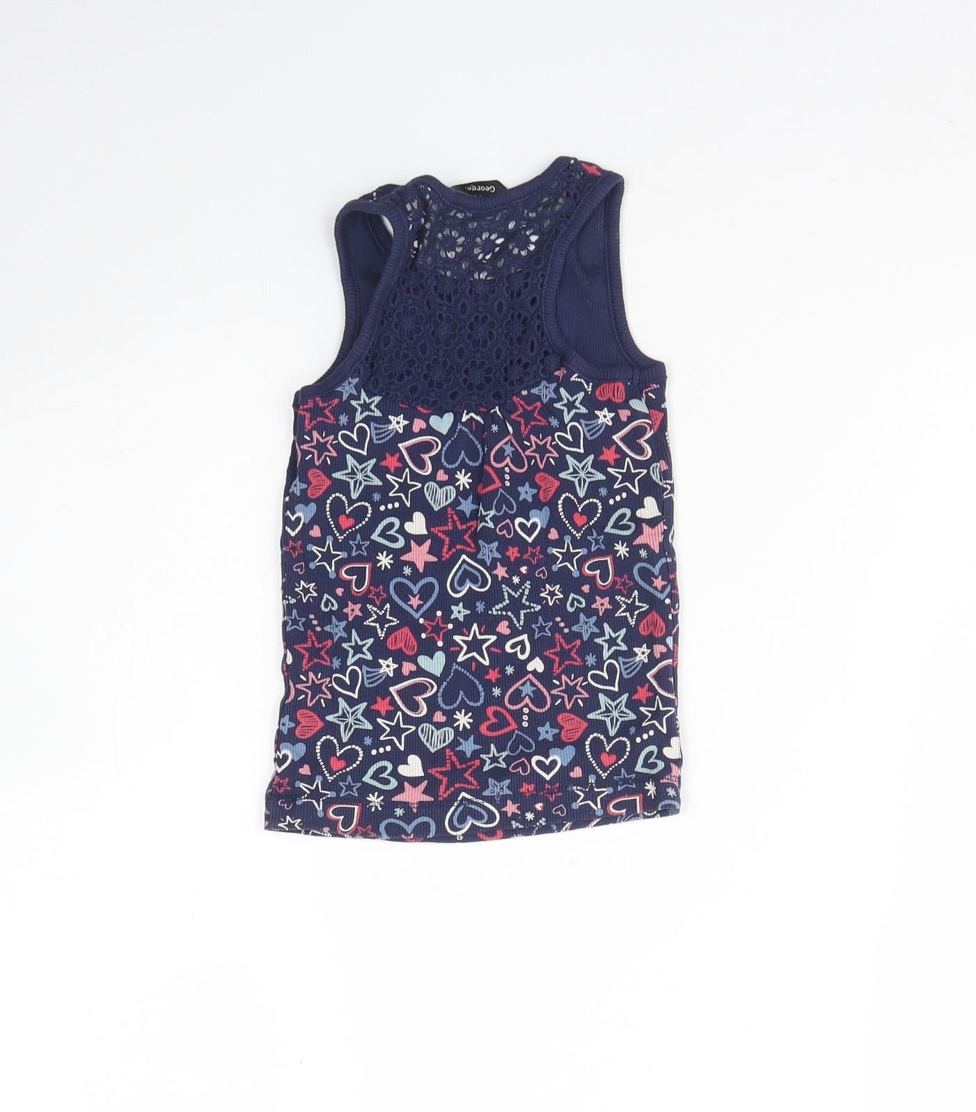 George Girls Blue Floral Cotton Basic Tank Size 4 Years Round Neck