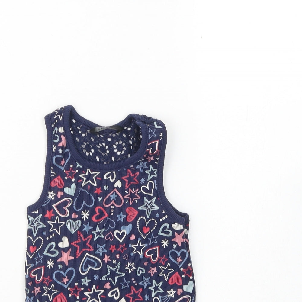 George Girls Blue Floral Cotton Basic Tank Size 4 Years Round Neck