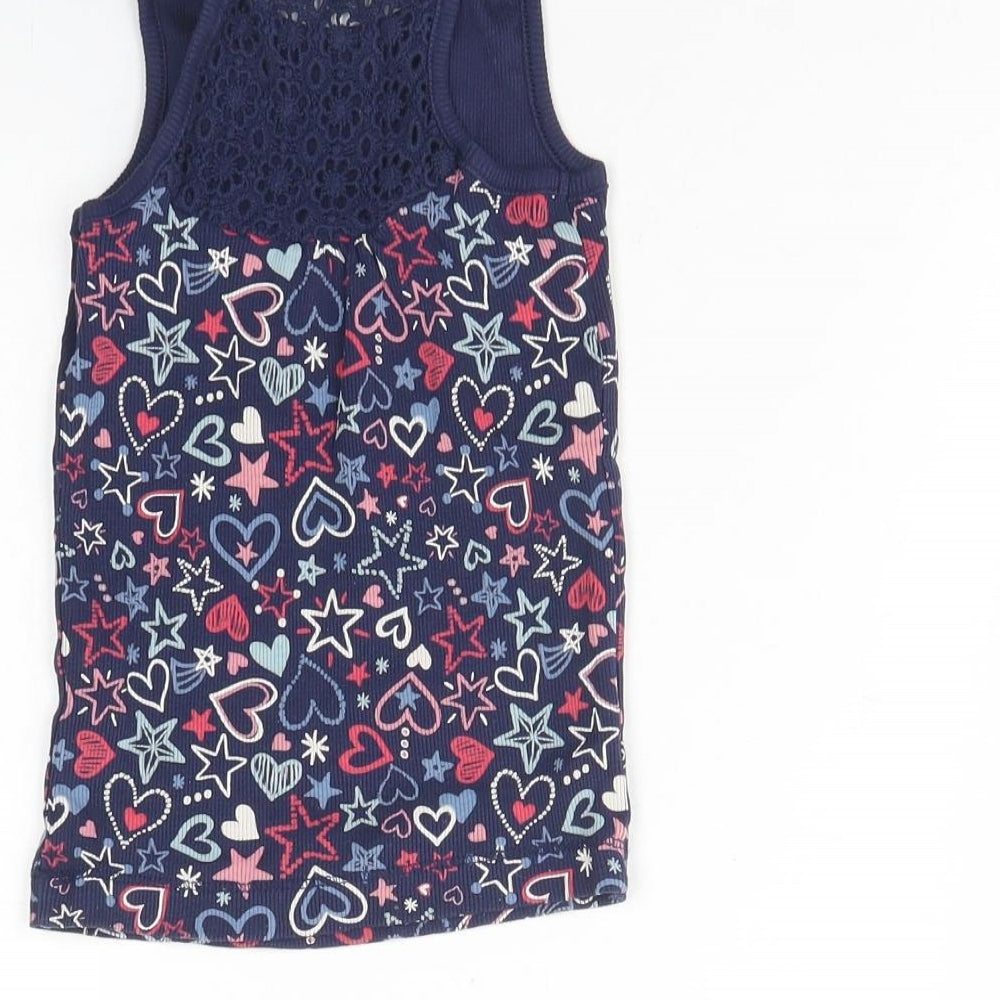 George Girls Blue Floral Cotton Basic Tank Size 4 Years Round Neck