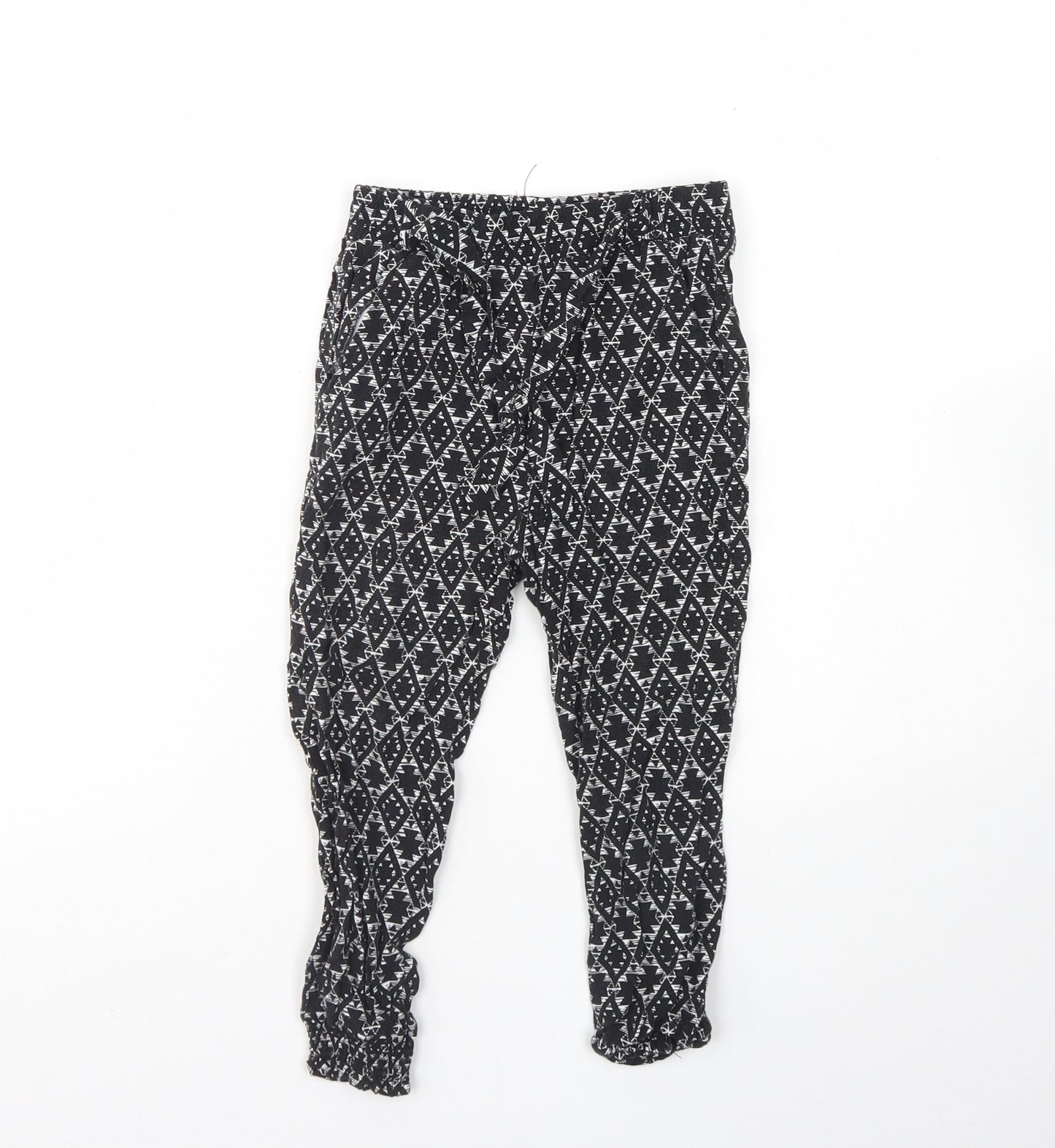 Primark Girls Black Geometric Cotton Capri Trousers Size 3 Years  Regular Tie