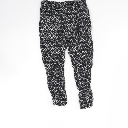Primark Girls Black Geometric Cotton Capri Trousers Size 3 Years  Regular Tie