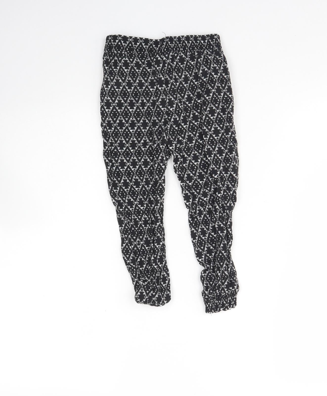 Primark Girls Black Geometric Cotton Capri Trousers Size 3 Years  Regular Tie