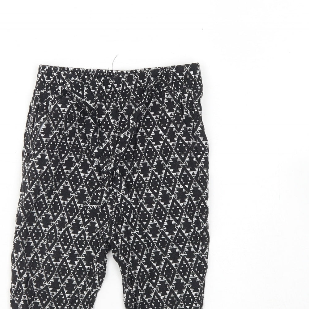 Primark Girls Black Geometric Cotton Capri Trousers Size 3 Years  Regular Tie