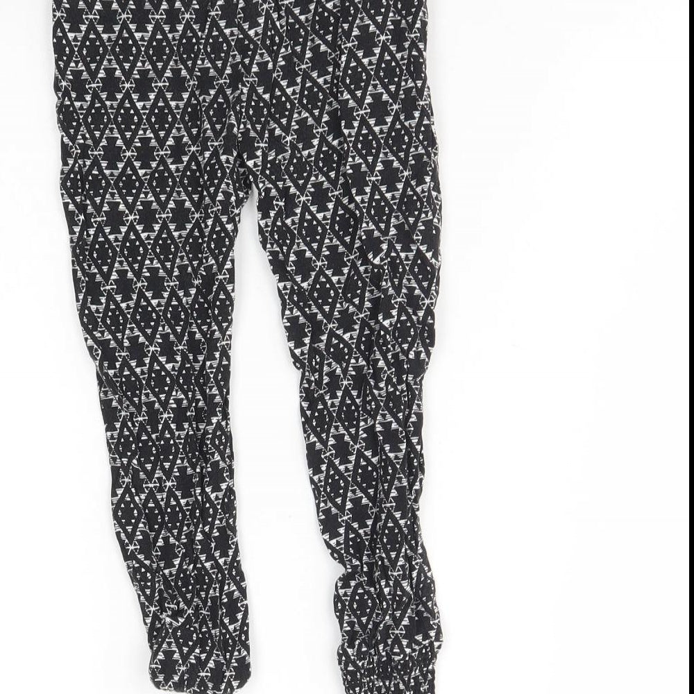 Primark Girls Black Geometric Cotton Capri Trousers Size 3 Years  Regular Tie