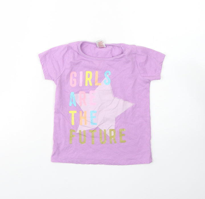 Angel  Girls Purple  Cotton Basic T-Shirt Size 4 Years Round Neck  - Girls are the future