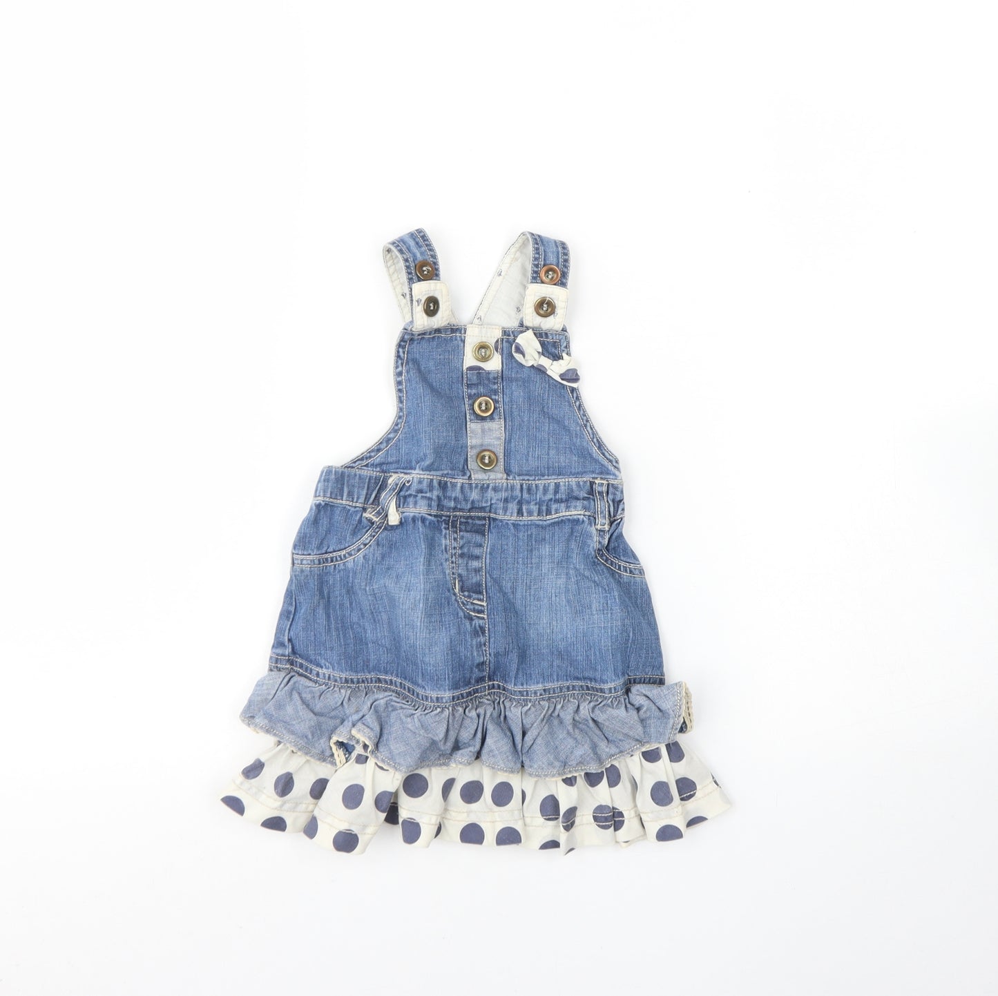 NEXT Girls Blue Polka Dot Cotton Fit & Flare  Size 12 Months  Square Neck