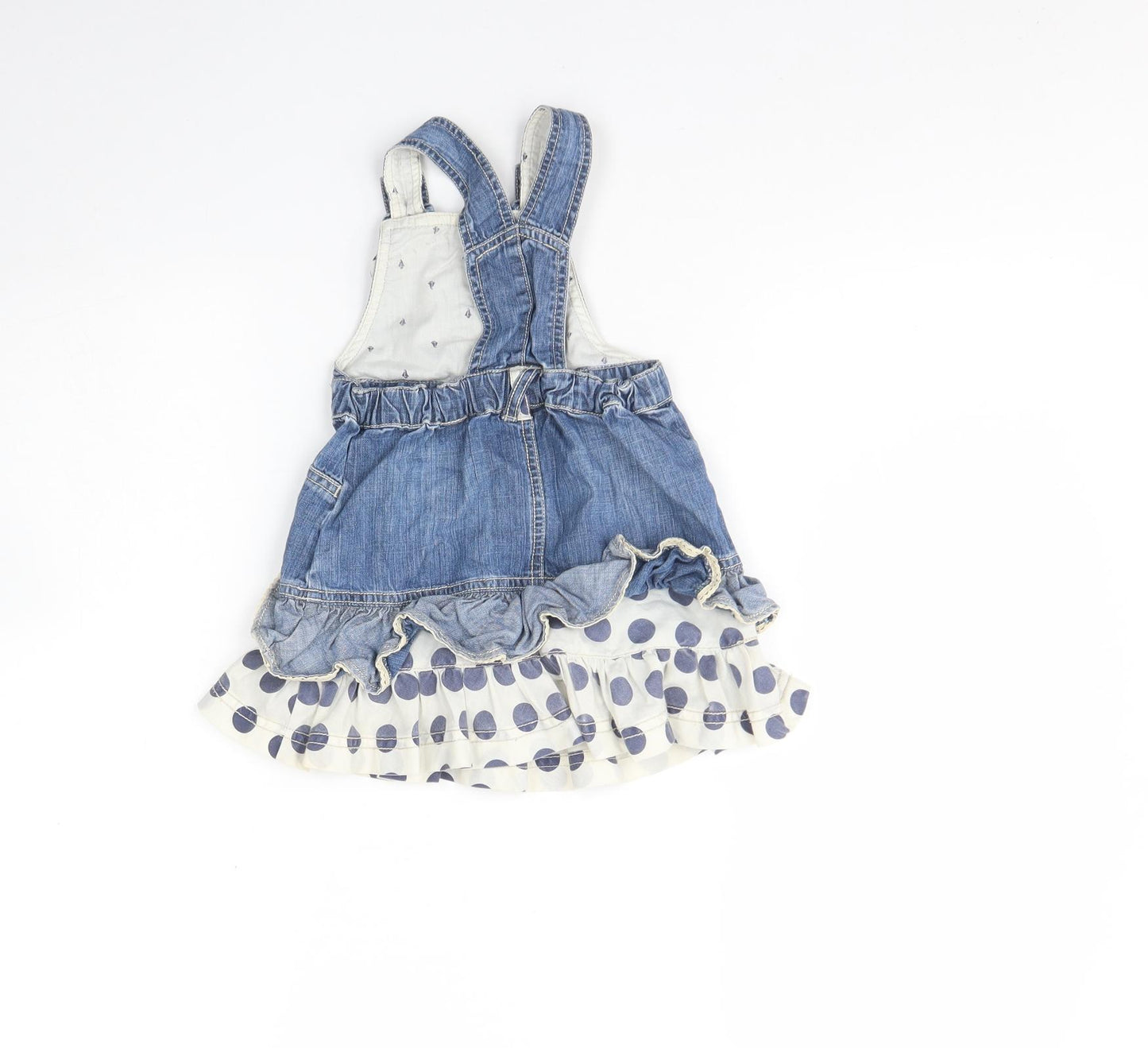NEXT Girls Blue Polka Dot Cotton Fit & Flare  Size 12 Months  Square Neck