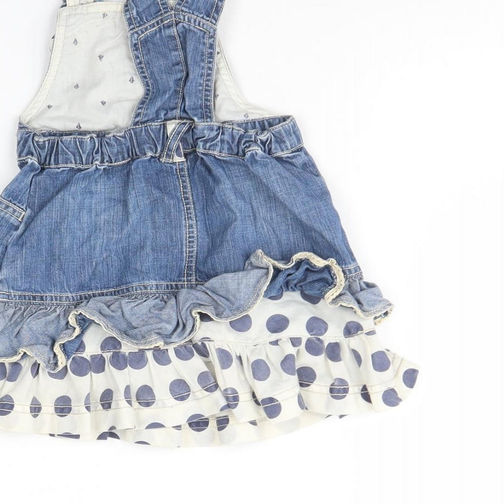 NEXT Girls Blue Polka Dot Cotton Fit & Flare  Size 12 Months  Square Neck
