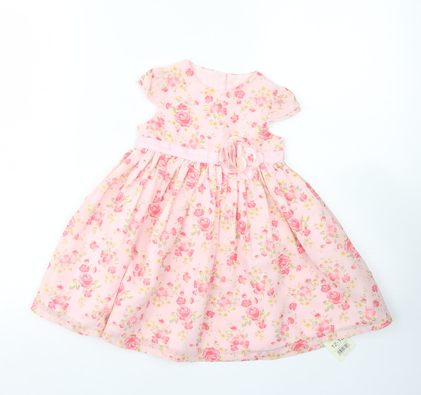 George Girls Pink Floral Polyester Fit & Flare  Size 12 Months  Round Neck