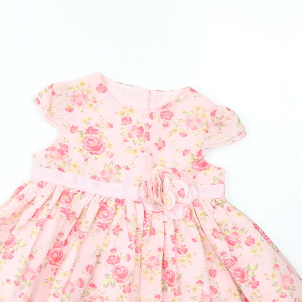 George Girls Pink Floral Polyester Fit & Flare  Size 12 Months  Round Neck