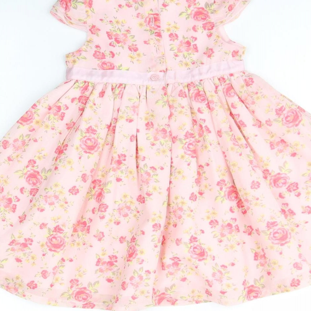George Girls Pink Floral Polyester Fit & Flare  Size 12 Months  Round Neck