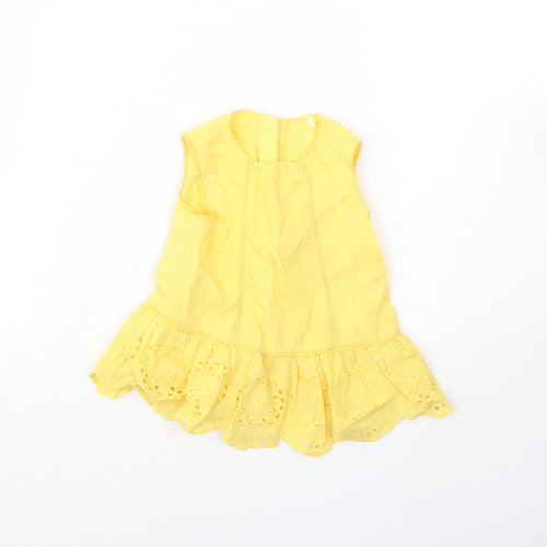 TU Girls Yellow  Cotton Basic Tank Size 3-6 Months Round Neck