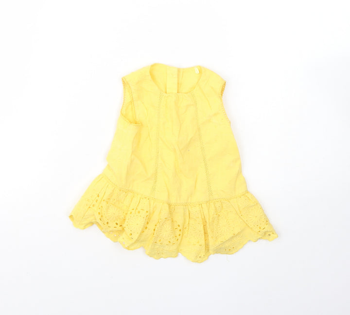 TU Girls Yellow  Cotton Basic Tank Size 3-6 Months Round Neck