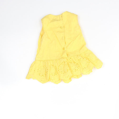 TU Girls Yellow  Cotton Basic Tank Size 3-6 Months Round Neck