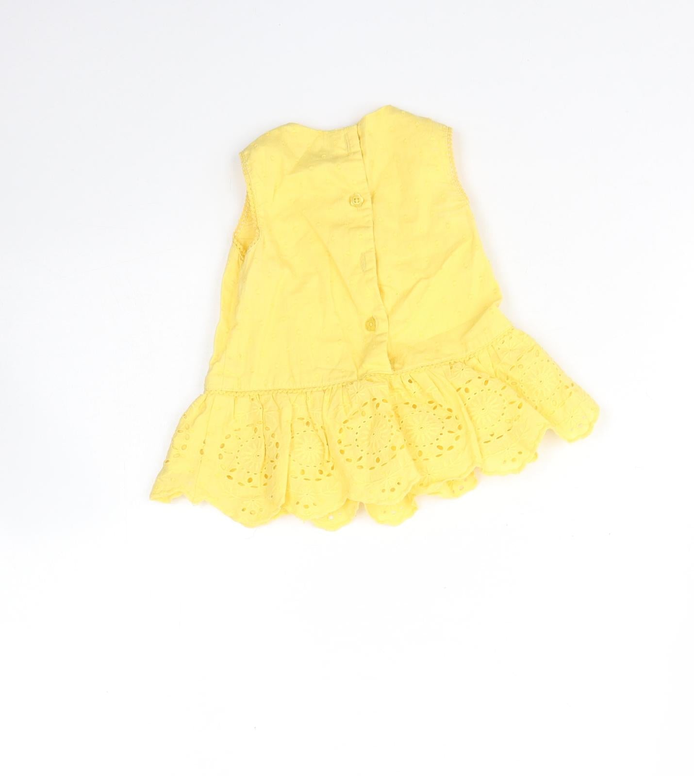 TU Girls Yellow  Cotton Basic Tank Size 3-6 Months Round Neck
