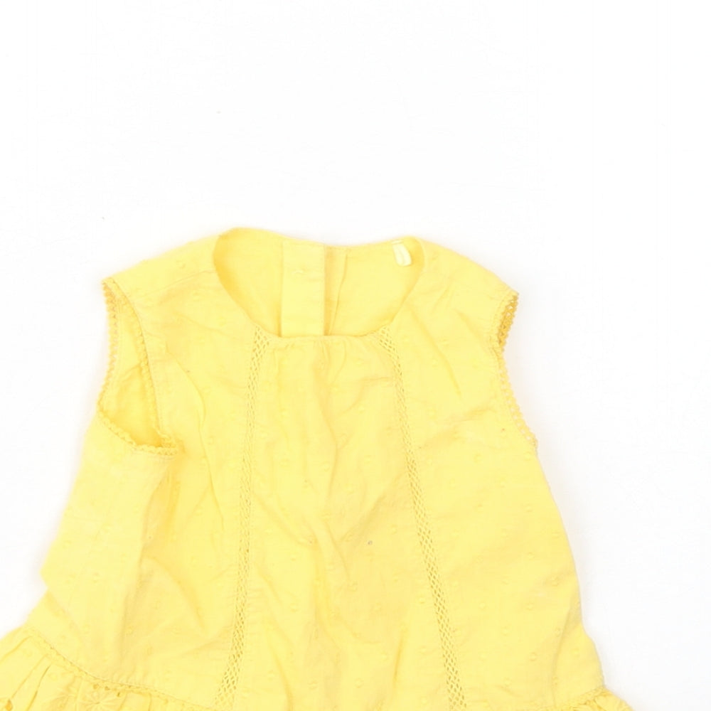 TU Girls Yellow  Cotton Basic Tank Size 3-6 Months Round Neck