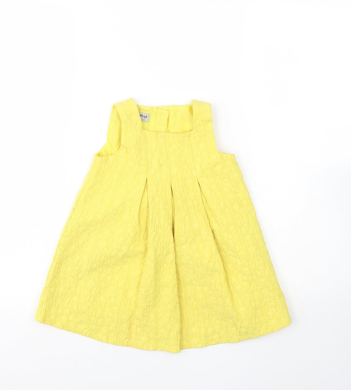 NEXT Girls Yellow Cotton Shift Size 12 Months Round Neck