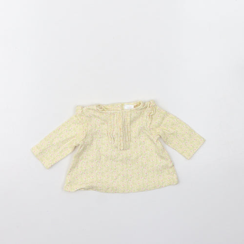 Mini Club Girls Yellow Floral Cotton Basic Blouse Size 0-3 Months Round Neck Button - Small baby