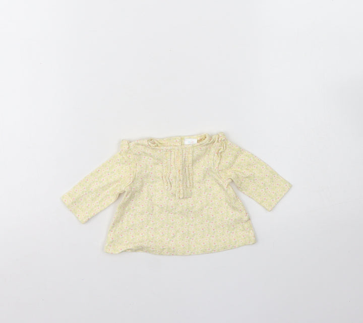 Mini Club Girls Yellow Floral Cotton Basic Blouse Size 0-3 Months Round Neck Button - Small baby