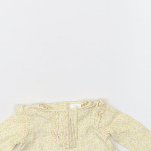 Mini Club Girls Yellow Floral Cotton Basic Blouse Size 0-3 Months Round Neck Button - Small baby