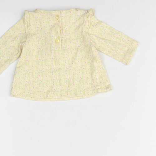 Mini Club Girls Yellow Floral Cotton Basic Blouse Size 0-3 Months Round Neck Button - Small baby