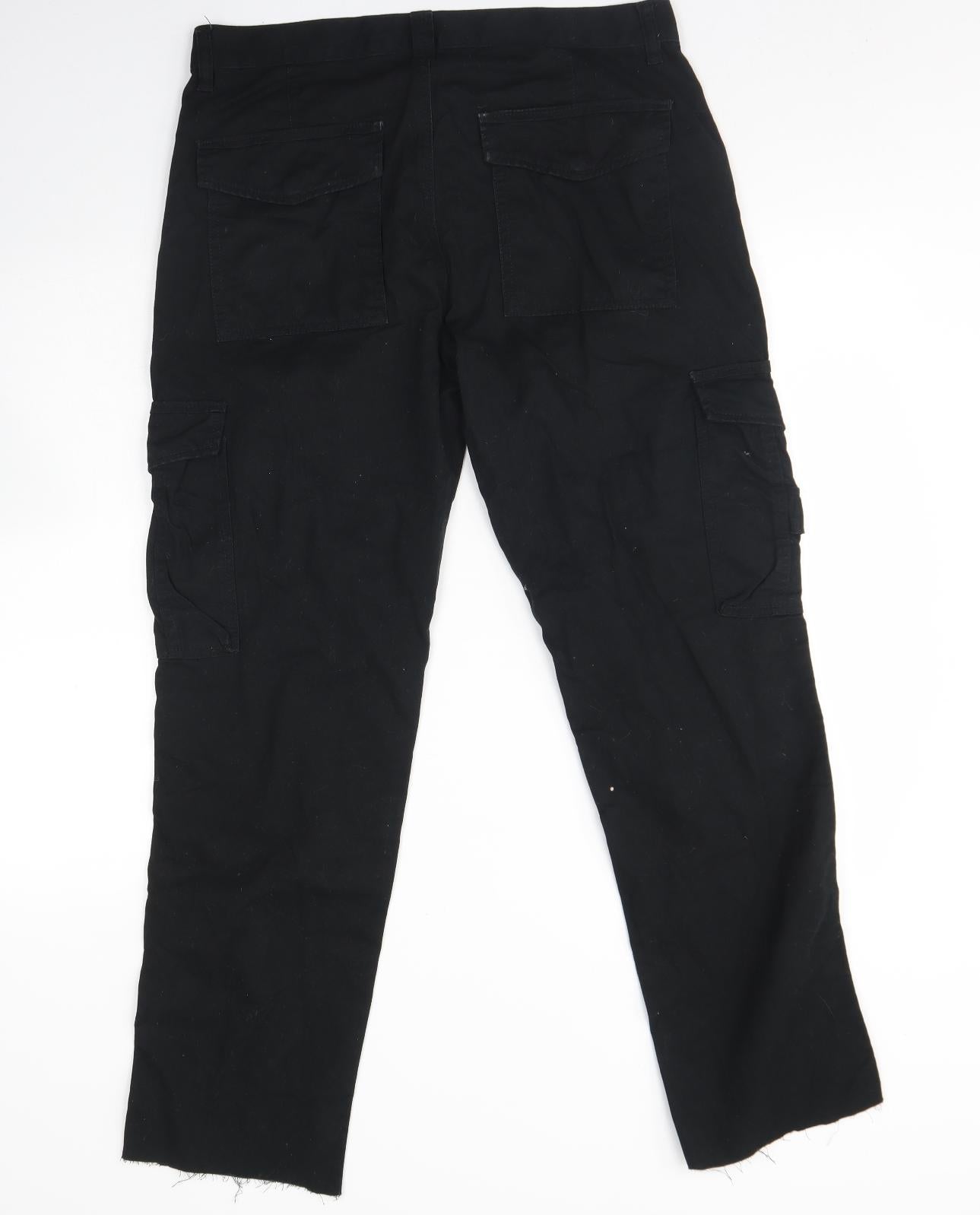Denim & Co. Mens Black  Cotton Trousers  Size 32 L32 in Regular Button