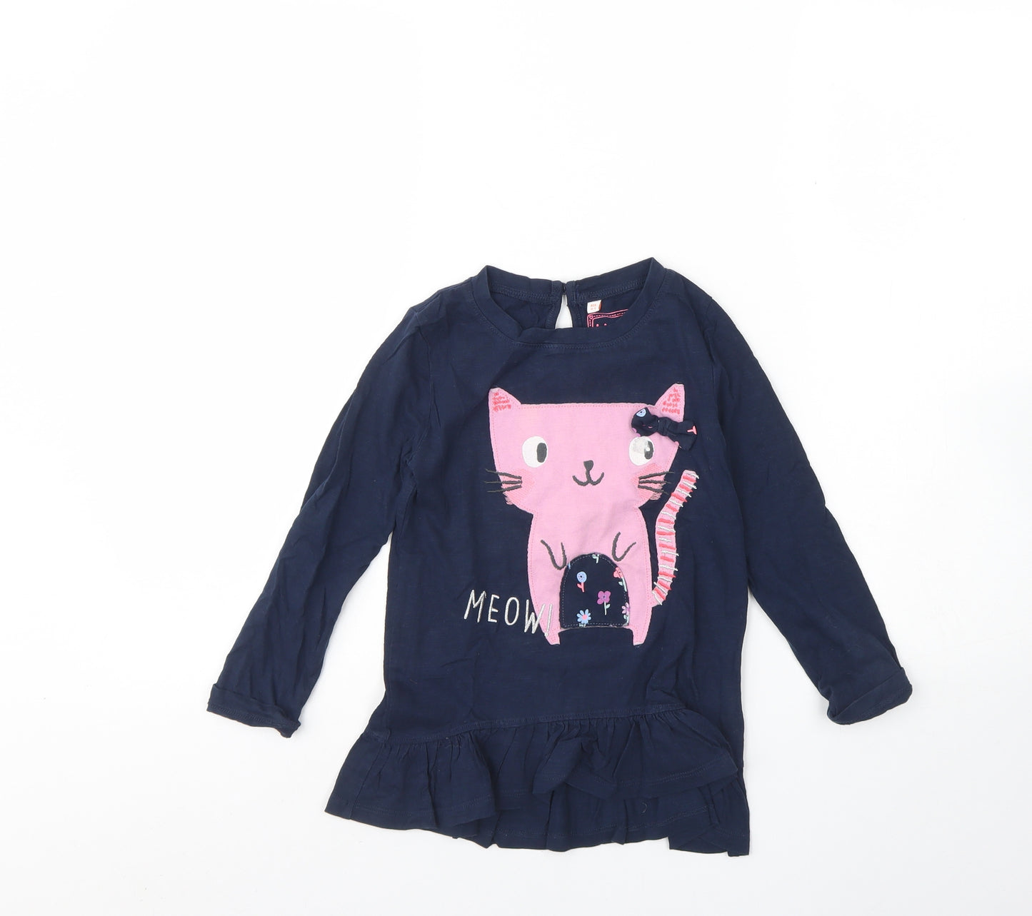 Blue Zoo Girls Blue  Cotton Basic T-Shirt Size 4 Years Round Neck