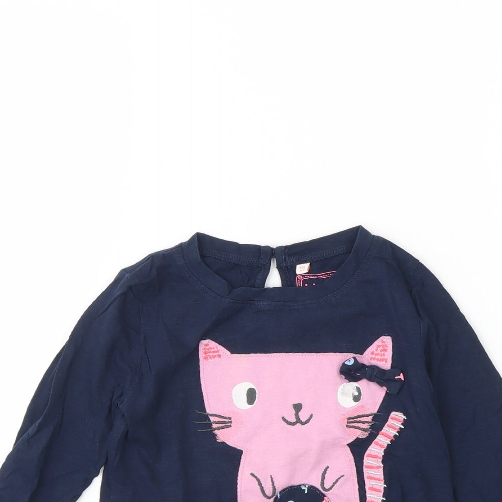 Blue Zoo Girls Blue  Cotton Basic T-Shirt Size 4 Years Round Neck