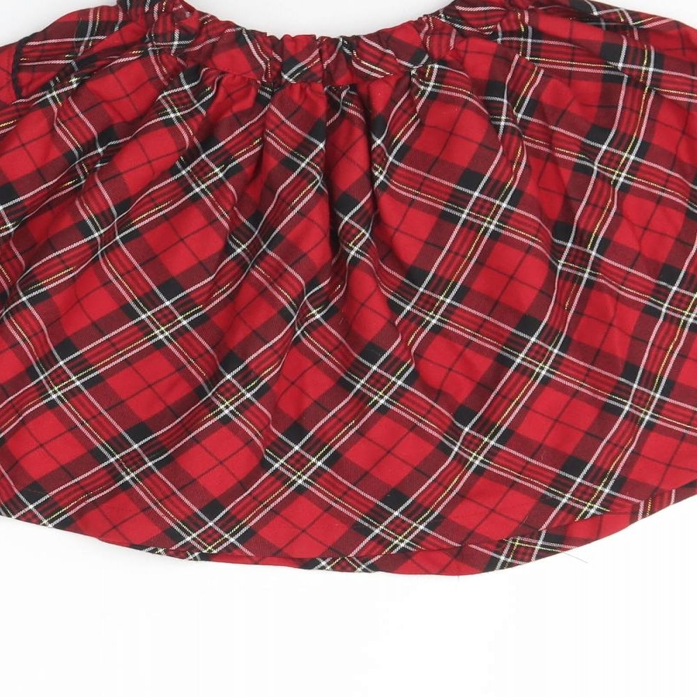 Matalan Girls Red Plaid Polyester Flare Skirt Size 4 Years  Regular