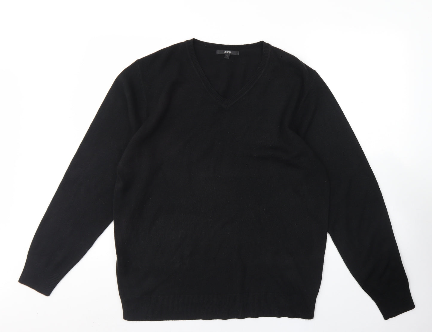 George Mens Black V-Neck  Acrylic Pullover Jumper Size L