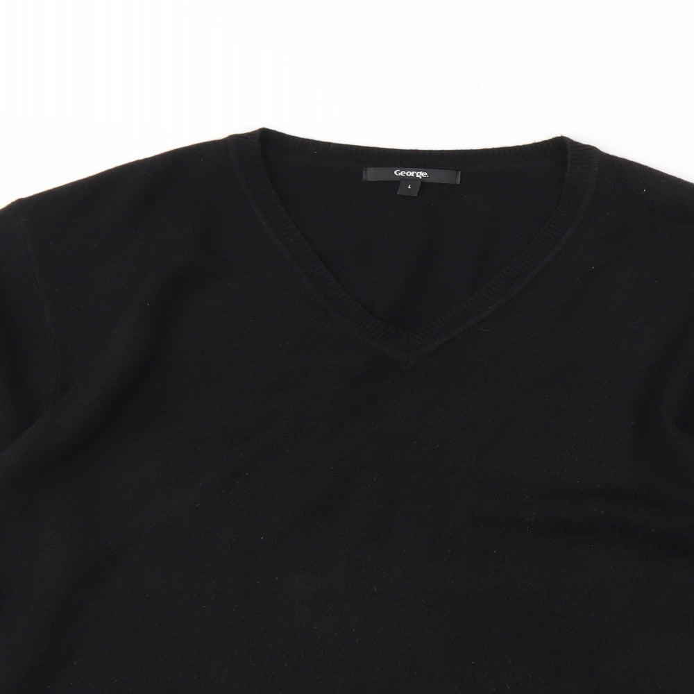 George Mens Black V-Neck  Acrylic Pullover Jumper Size L