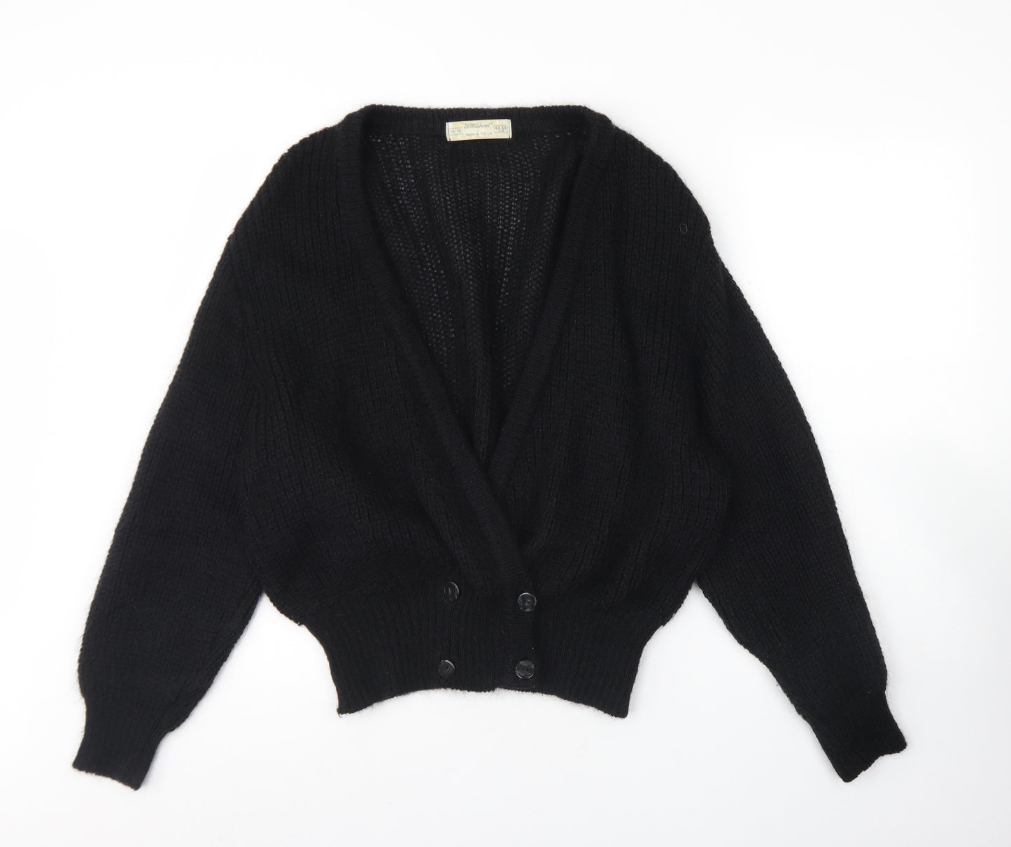 St michael Womens Black V-Neck  Polyester Cardigan Jumper Size 16