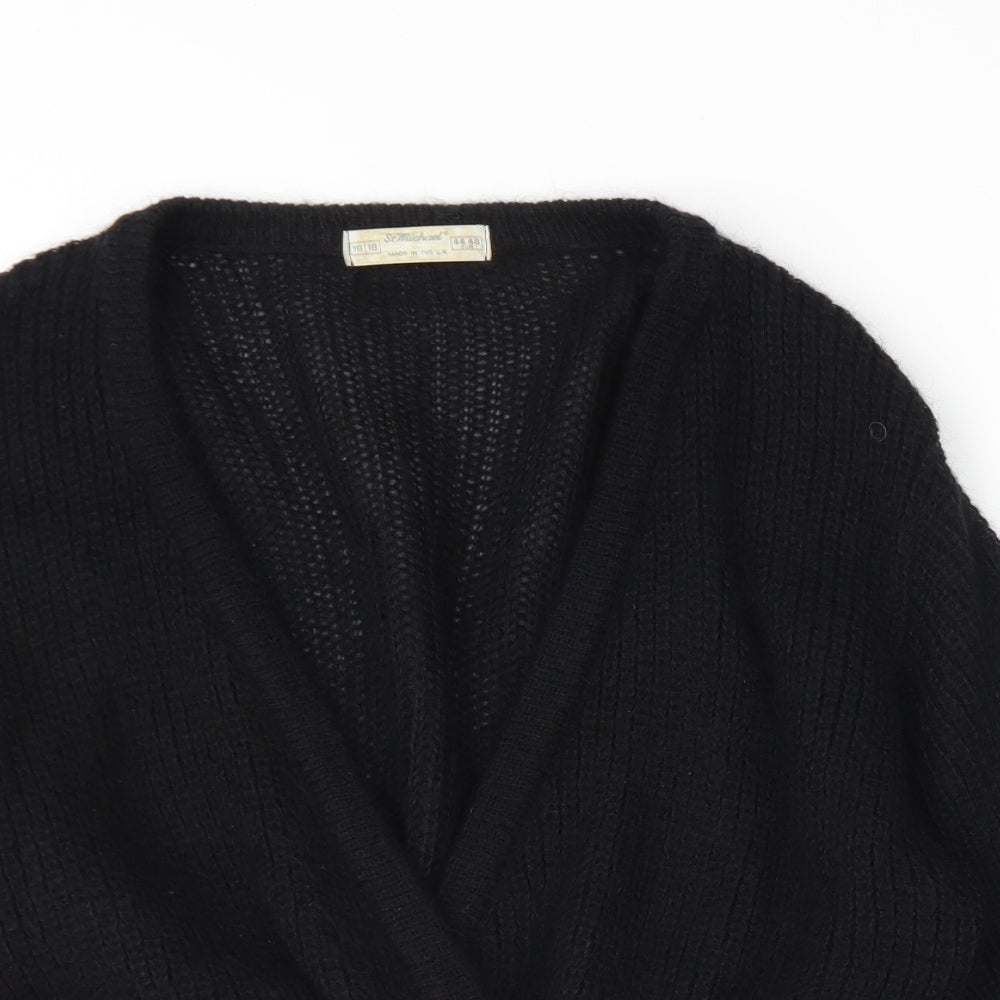 St michael Womens Black V-Neck  Polyester Cardigan Jumper Size 16