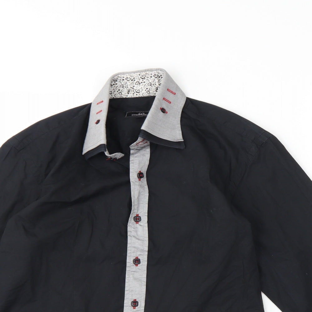 Swadelatinum Mens Black  Cotton  Dress Shirt Size M Collared Button