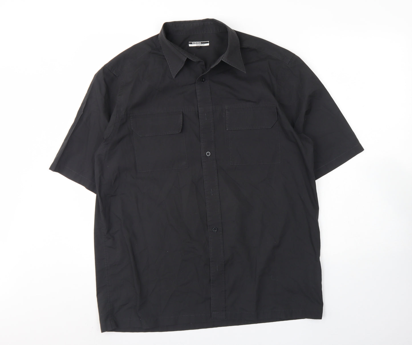 George Mens Black  Cotton  Dress Shirt Size M Collared Button