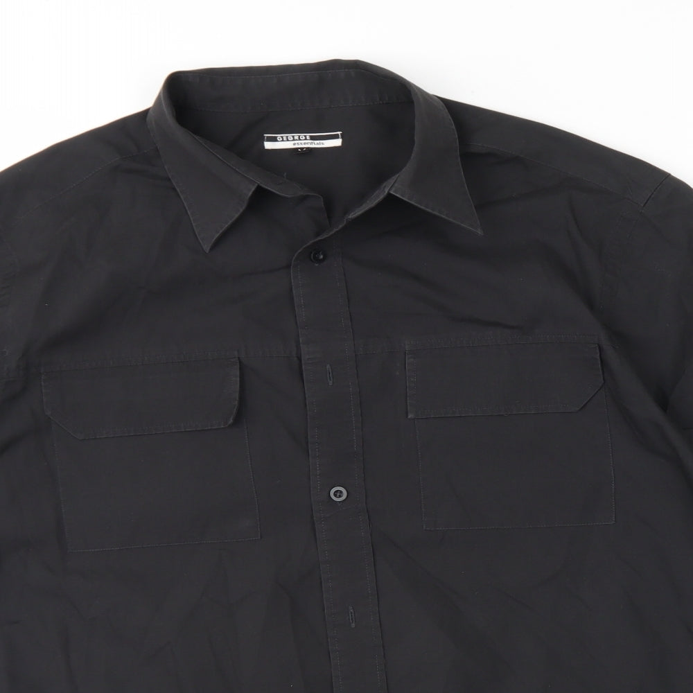 George Mens Black  Cotton  Dress Shirt Size M Collared Button