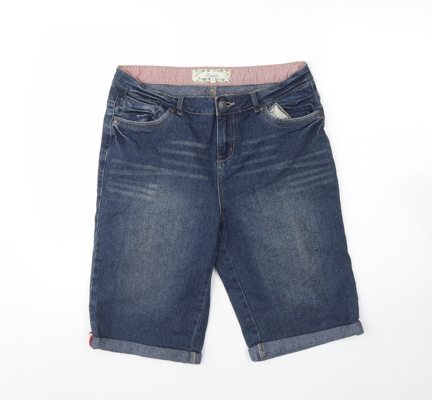 Peacocks Womens Blue  Cotton Mom Shorts Size 14 L12 in Regular Button