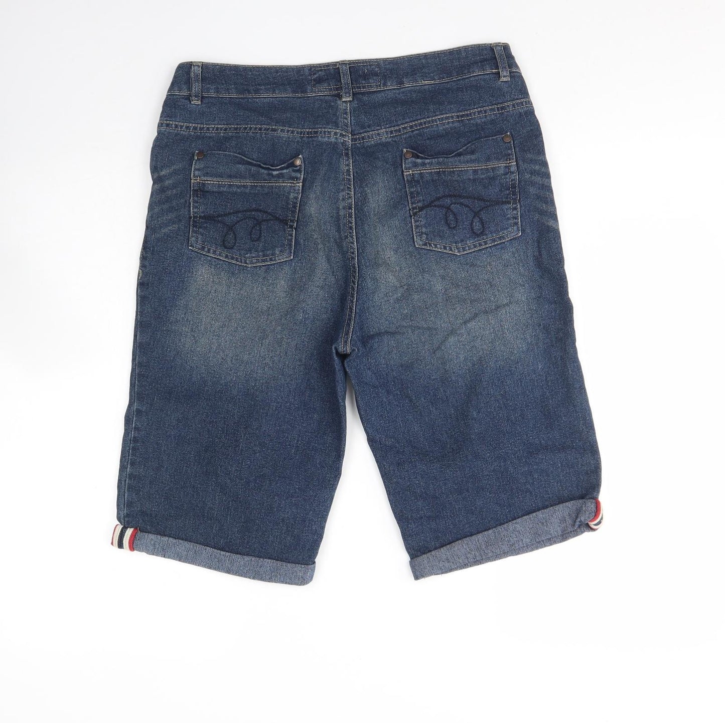 Peacocks Womens Blue  Cotton Mom Shorts Size 14 L12 in Regular Button