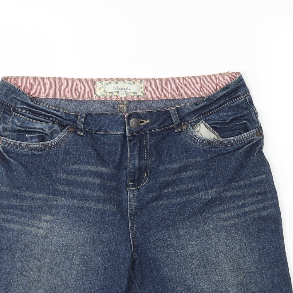 Peacocks Womens Blue  Cotton Mom Shorts Size 14 L12 in Regular Button