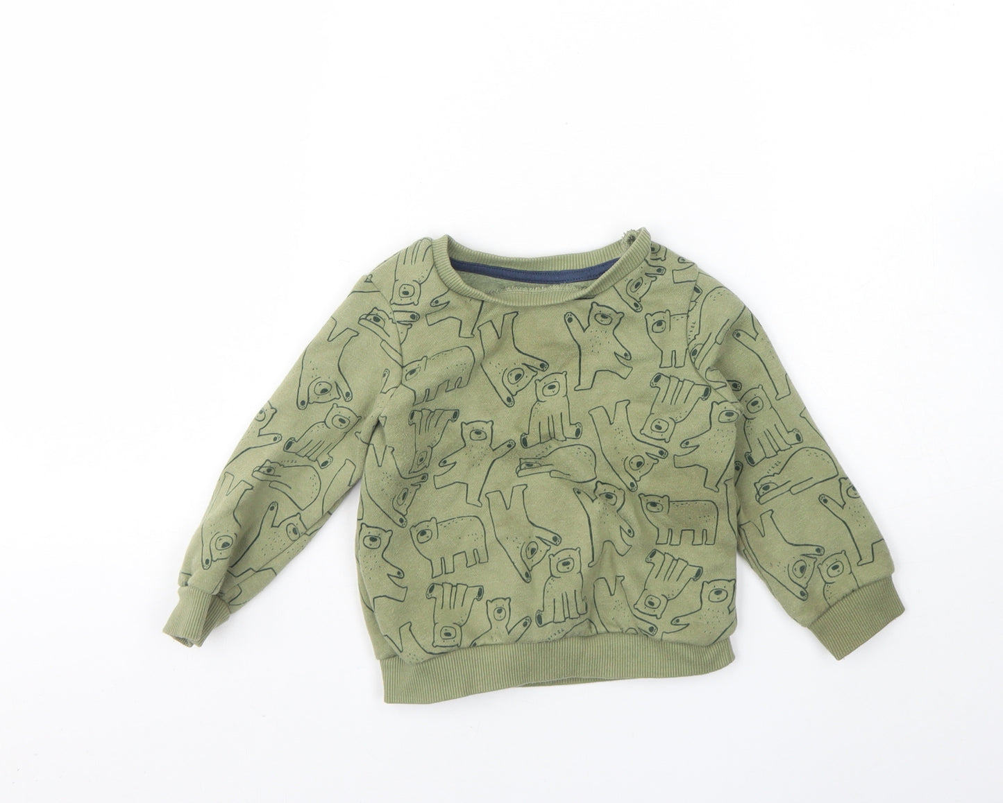 Primark Boys Green Round Neck Spotted Cotton Pullover Jumper Size 2 Years   - Bear