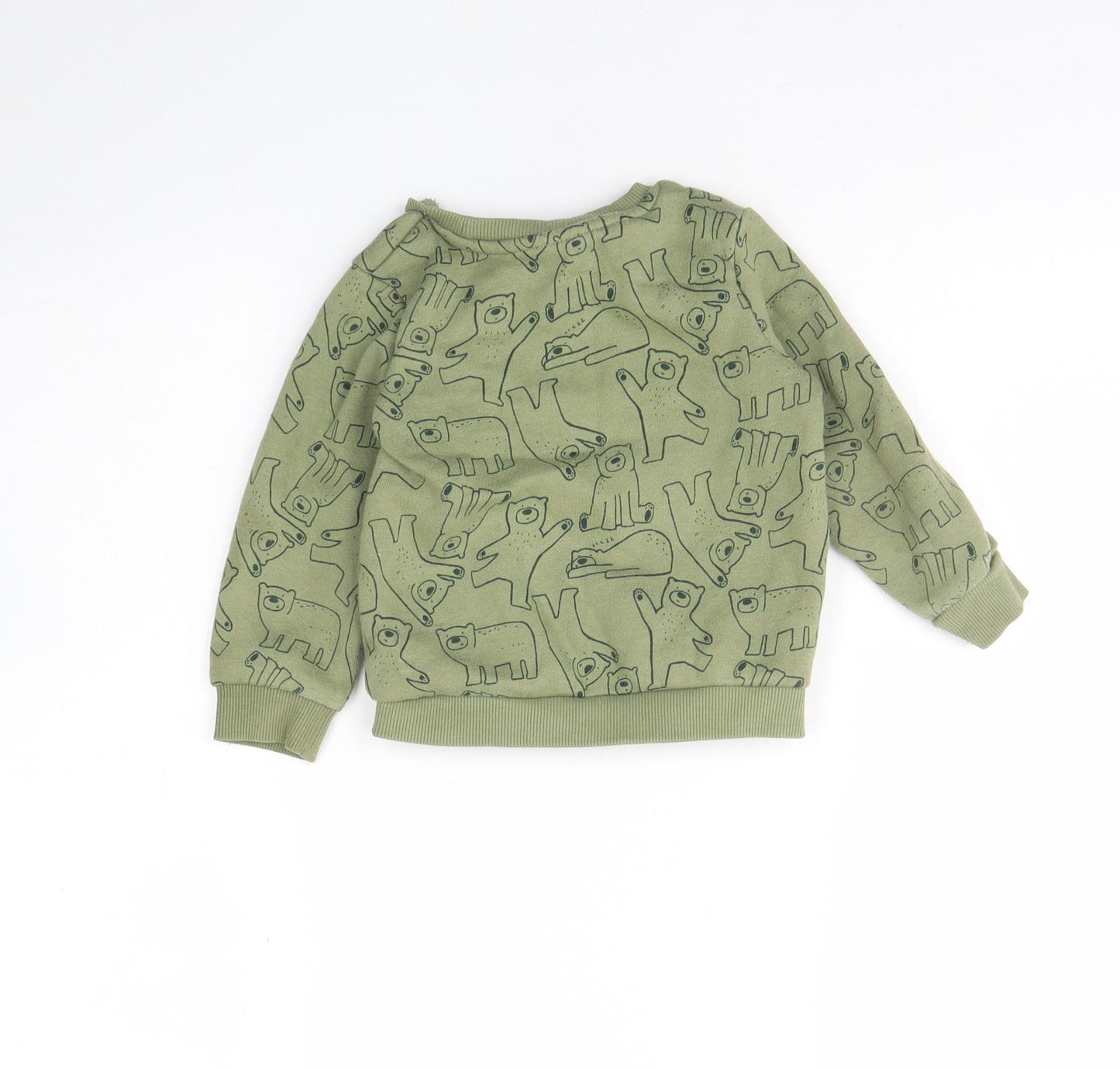 Primark Boys Green Round Neck Spotted Cotton Pullover Jumper Size 2 Years   - Bear